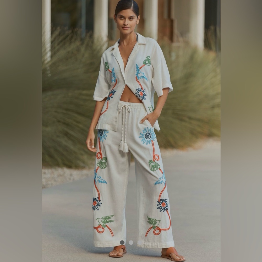 Anthropologie White Dahlia Wide-Leg Pants size L